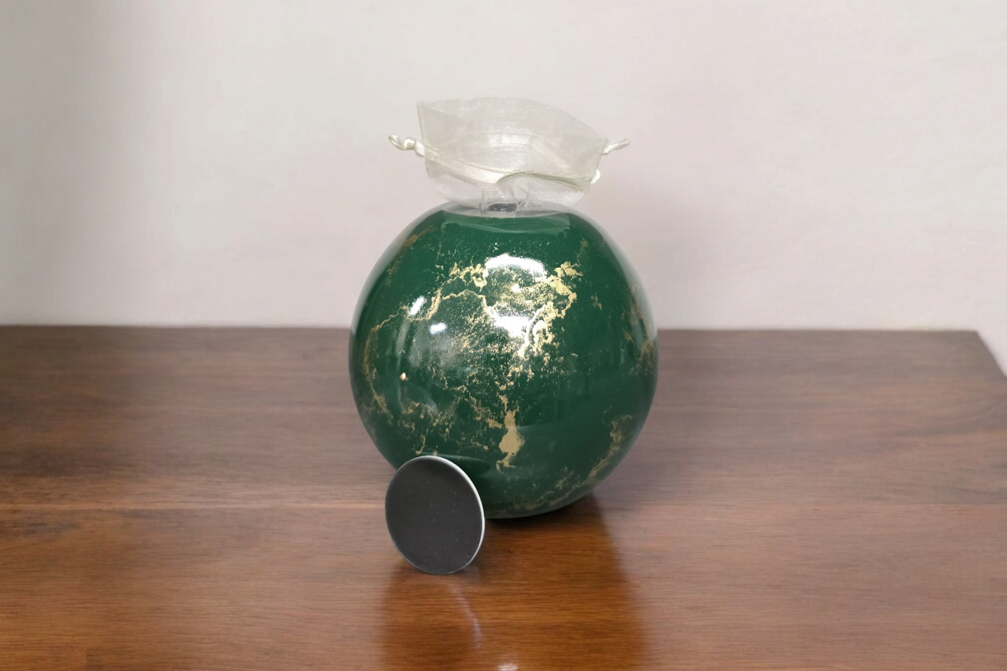 Urn met Kaarshouder - Glas – Bol Middel - Groen en Goud - 200 ml