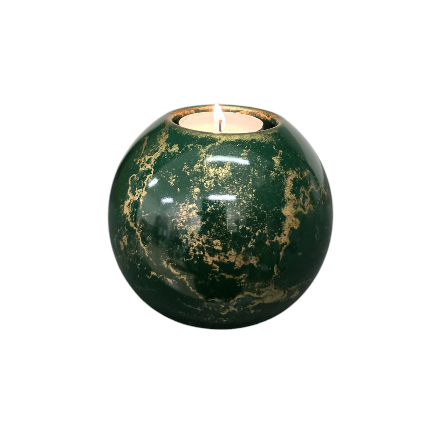 Urn met Kaarshouder - Glas – Bol Middel - Groen en Goud - 200 ml