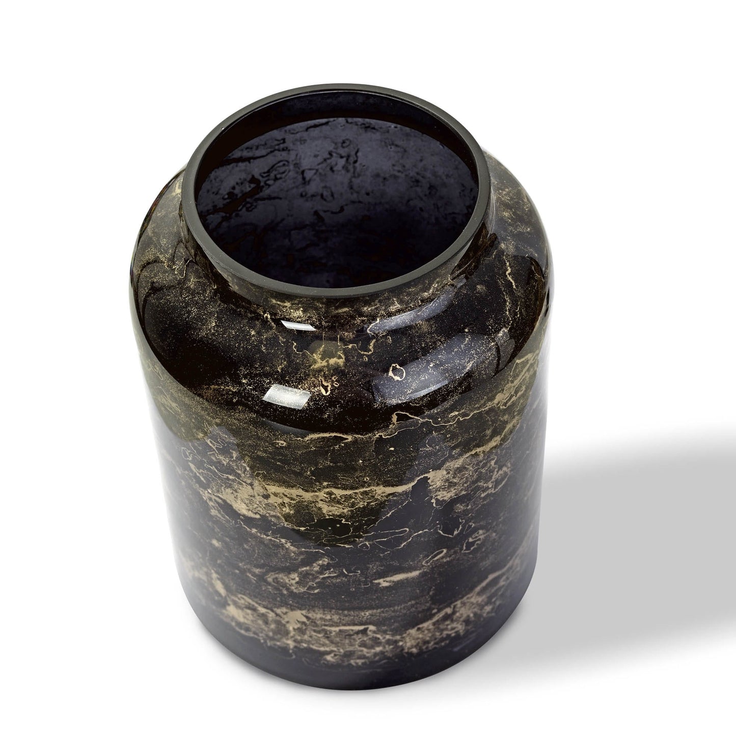 Vaas Zwart, Glas Marmer, Elegante, SL, Hoogte 21 cm