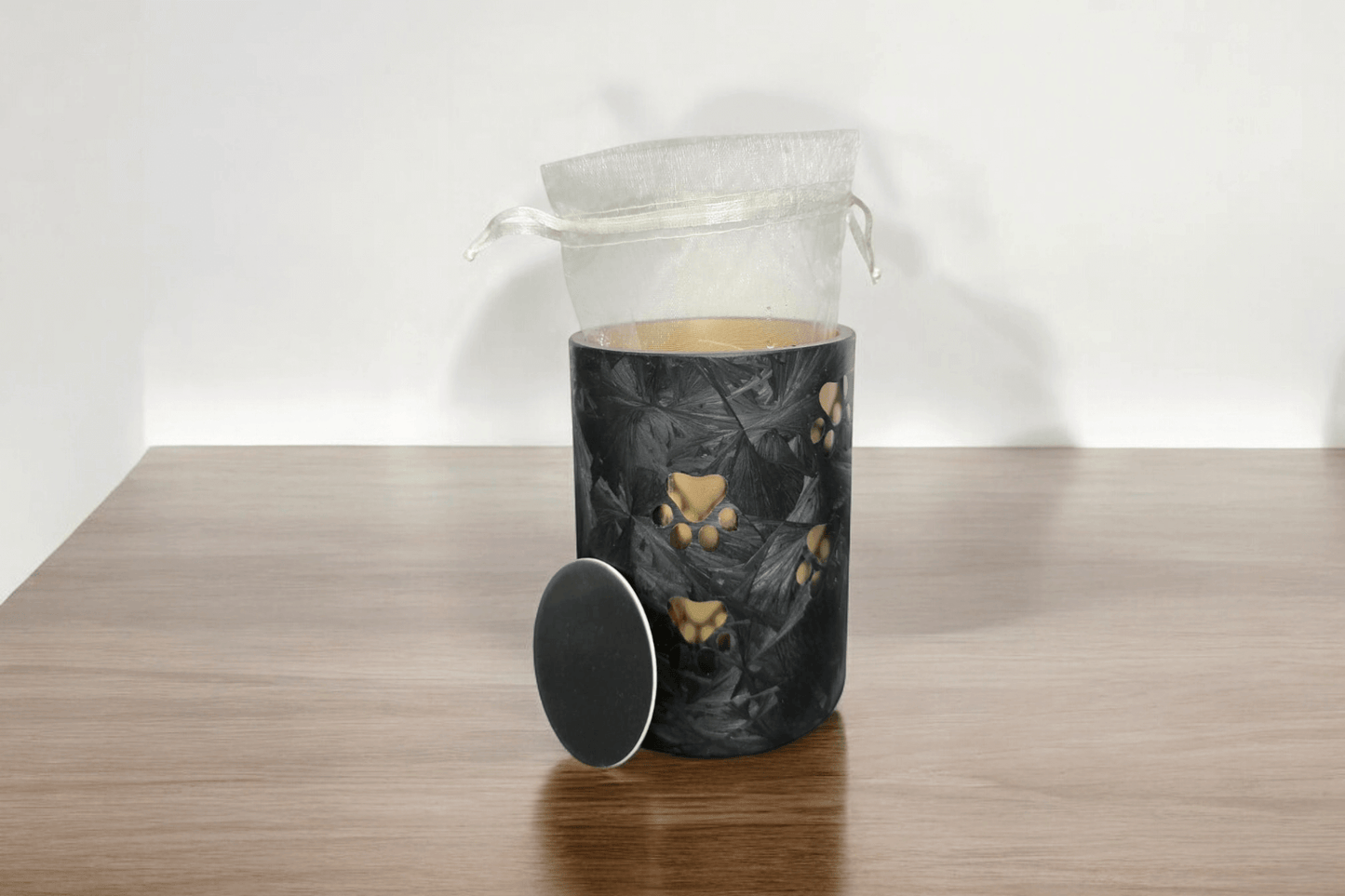 Glazen Urn Hond/Kat - Met Pootafdrukken & Kaarslicht - Zwart - 400ml