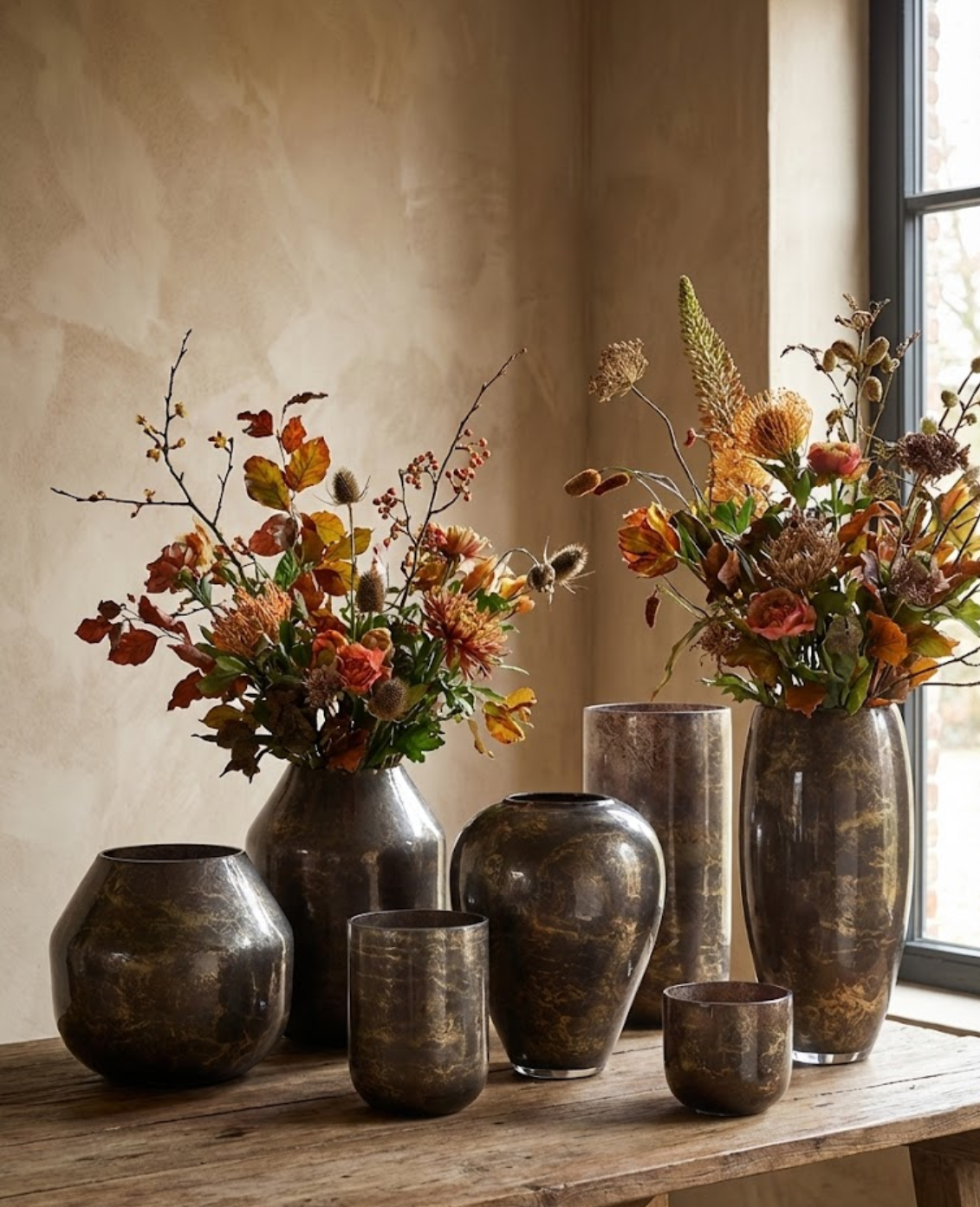 Terroso® Vaas Mokka - Glas Marmer - Hoogte 38 cm