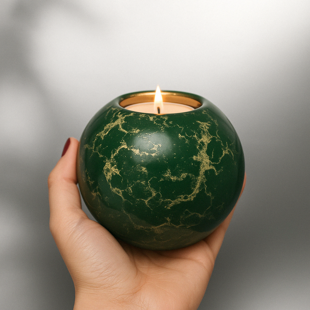 Urn met Kaarshouder - Glas – Bol Middel - Groen en Goud - 250 ml