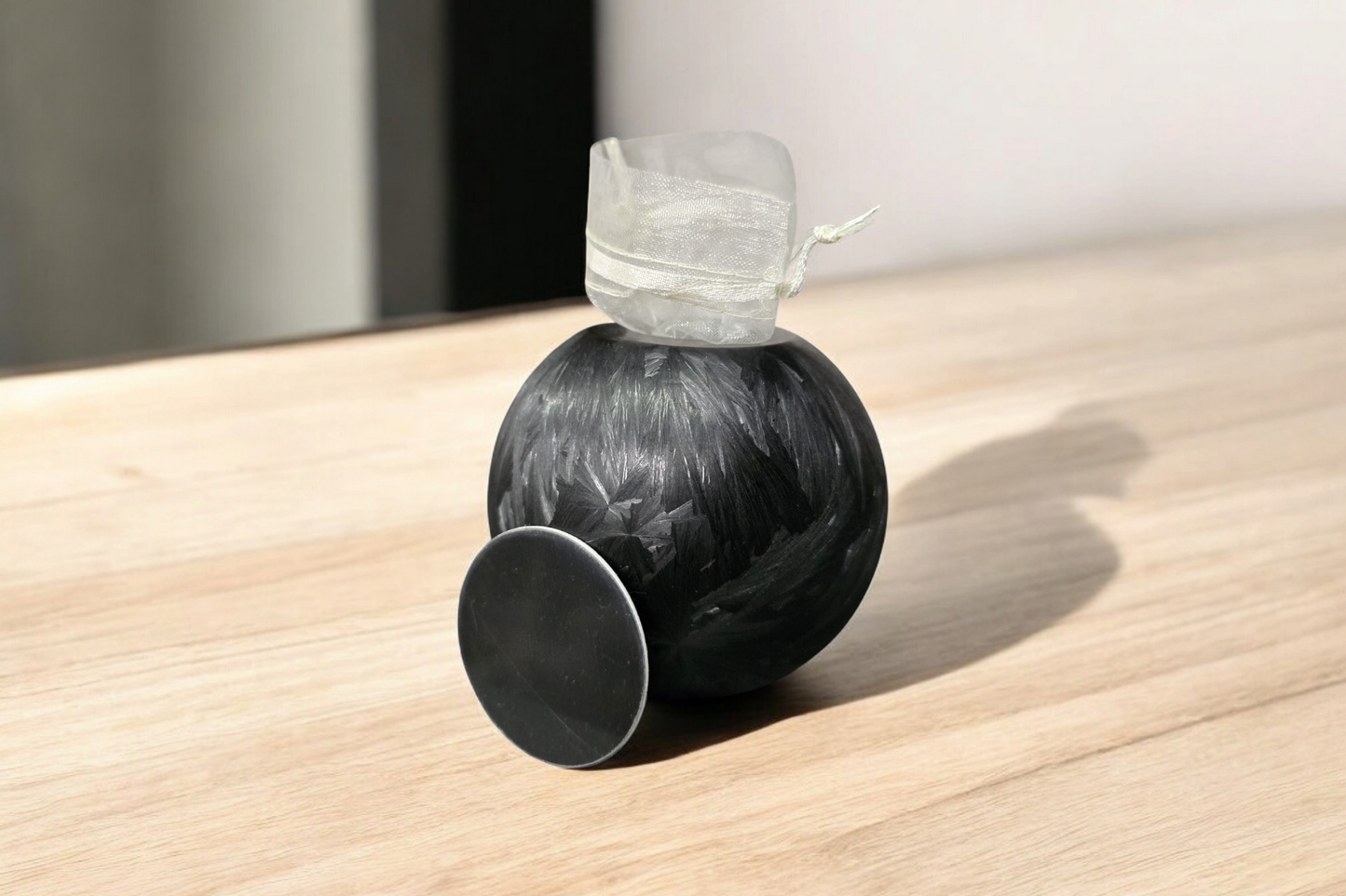 Urn met Kaarshouder - Glas – Bol Middel - Zwart Frost - 200 ml