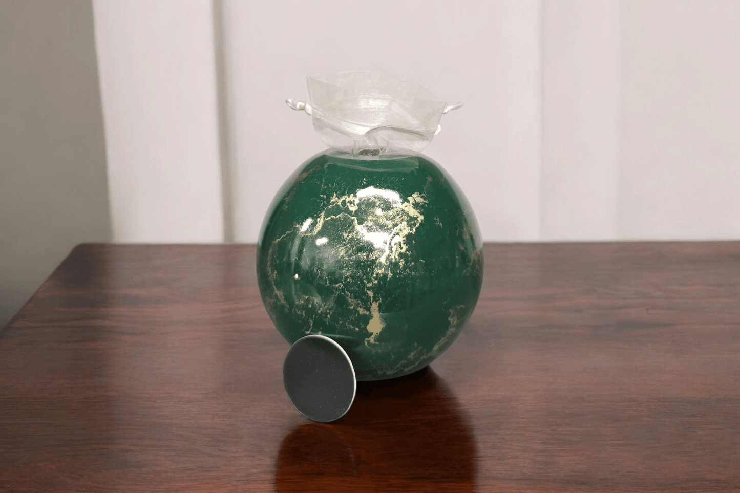 Urn met Kaarshouder - Glas – Bol Groot - Groen en Goud - 500 ml