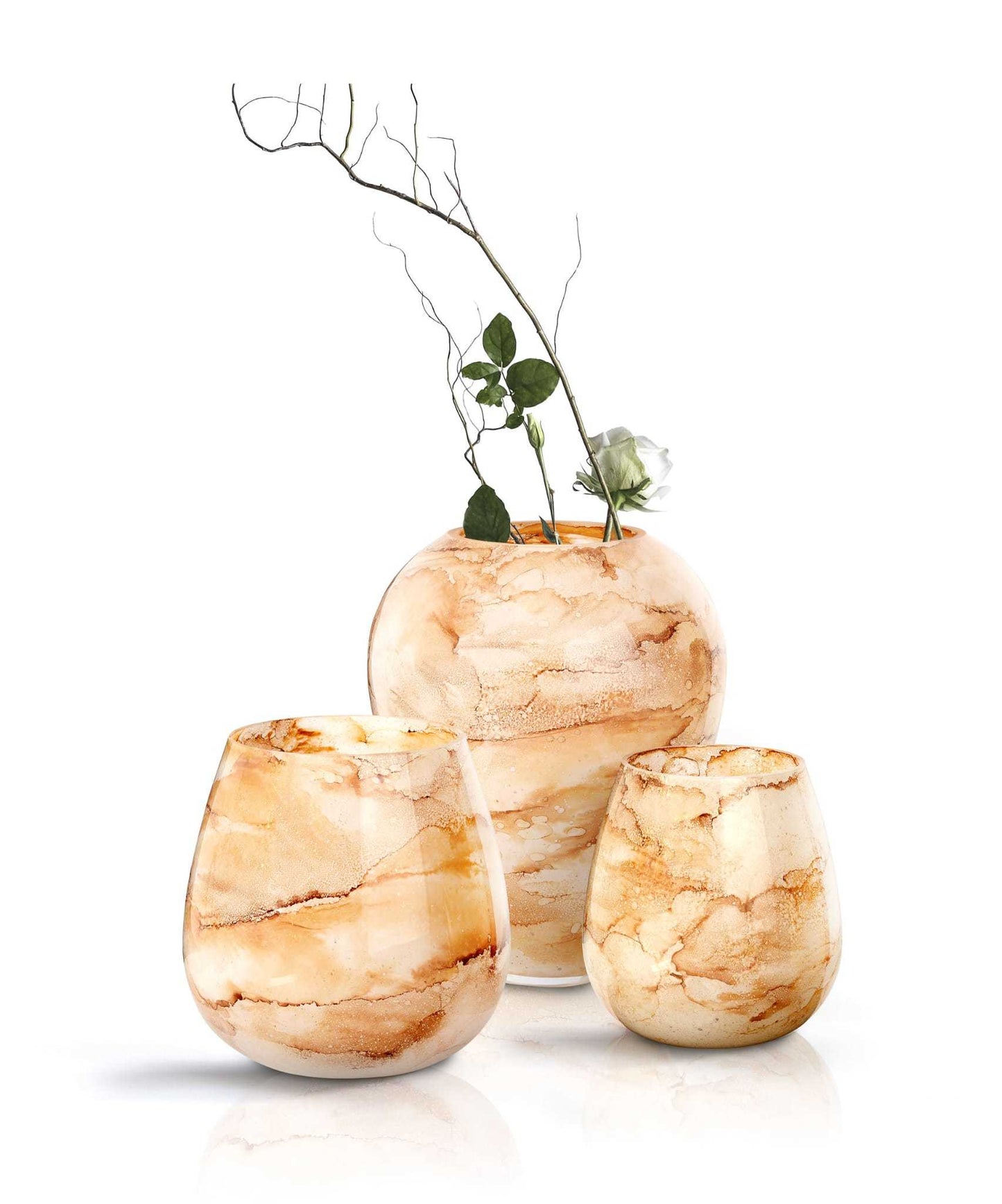 Vase Warm White, Glass Marble, Elegant, Height 33 cm