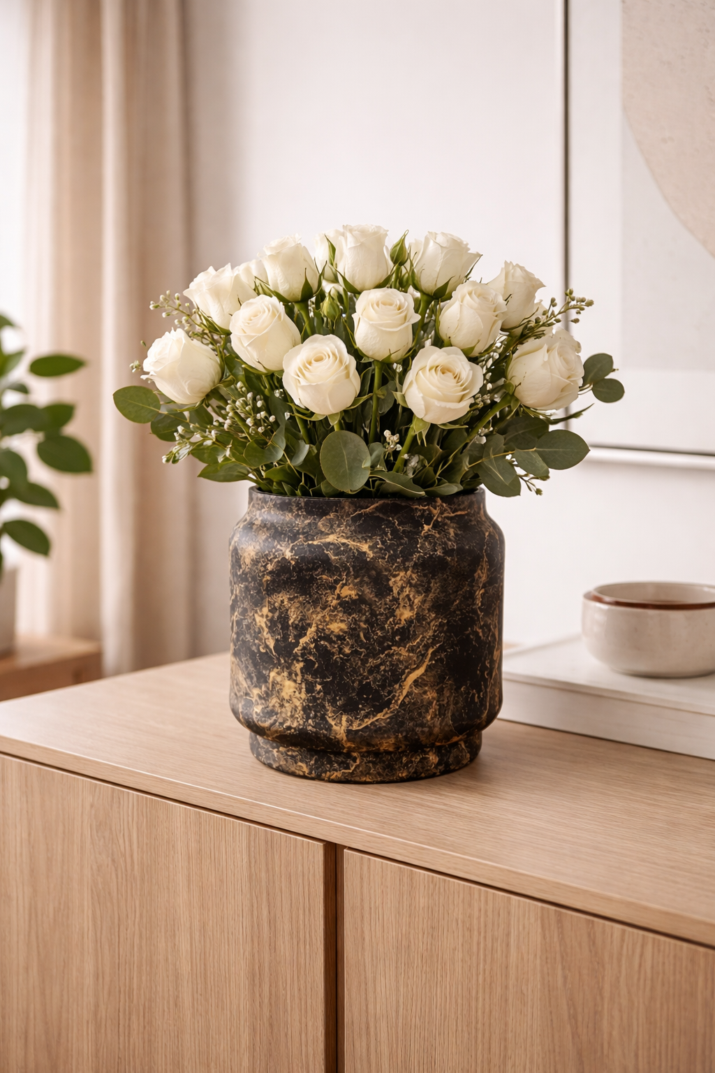 Terroso® Vaas - Mat Zwart Glas - Marmerlook - 20 cm