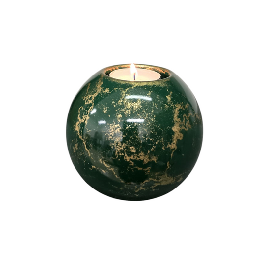 Urn met Kaarshouder - Glas – Bol Middel - Groen en Goud - 200 ml