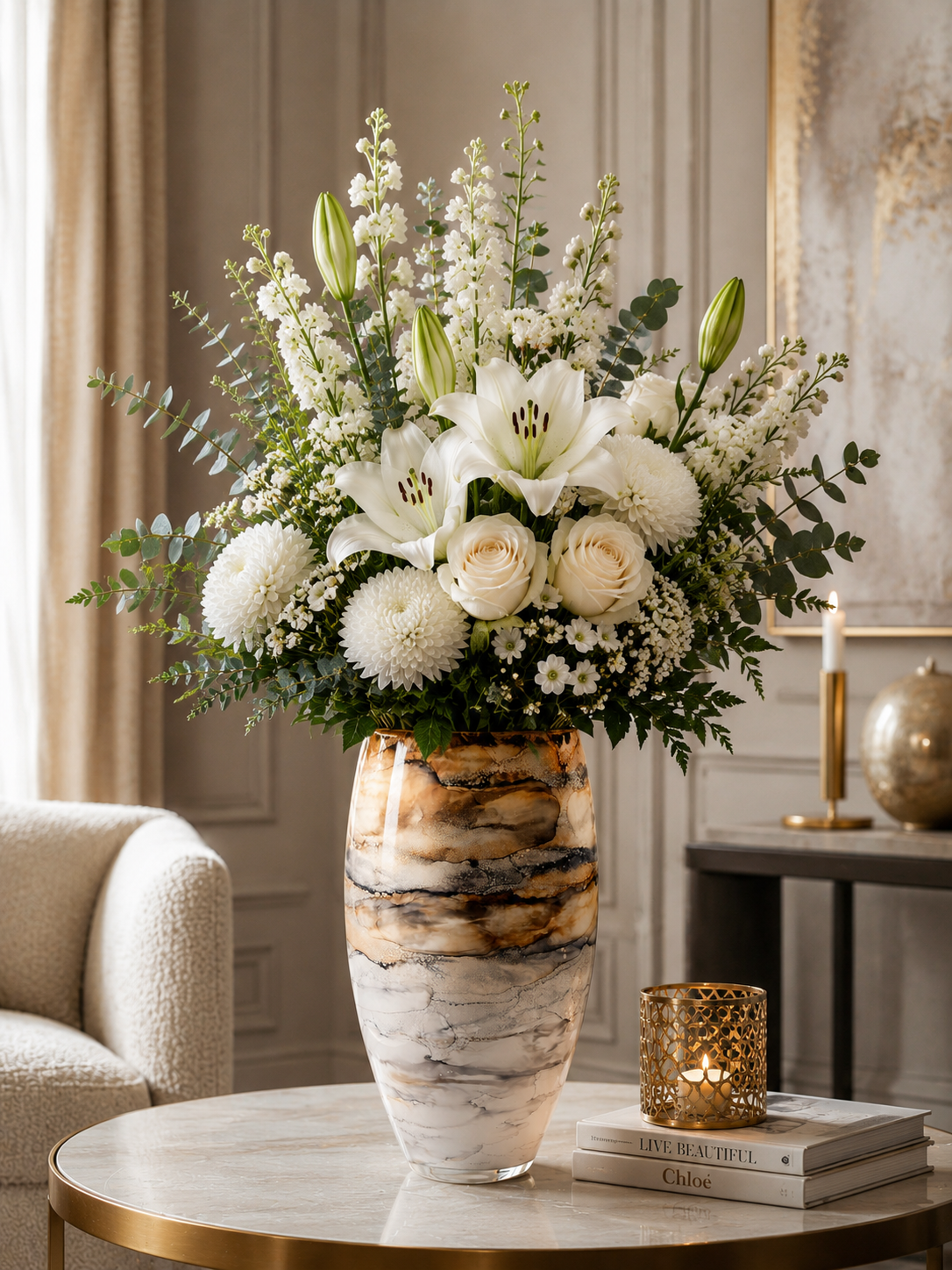 Vase Sand, Glass Marble, Elegant, Height 38 cm