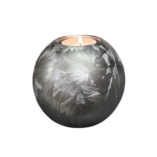 Urn met Kaarshouder - Glas – Bol Middel - Zilver Frost - 200 ml