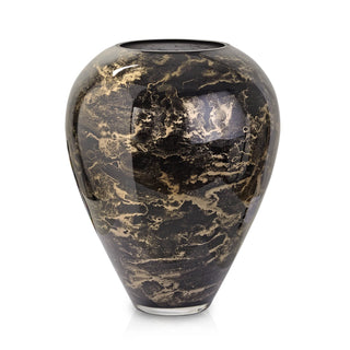 Vaas Zwart, Glas Marmer, Elegante, Hoogte 33 cm