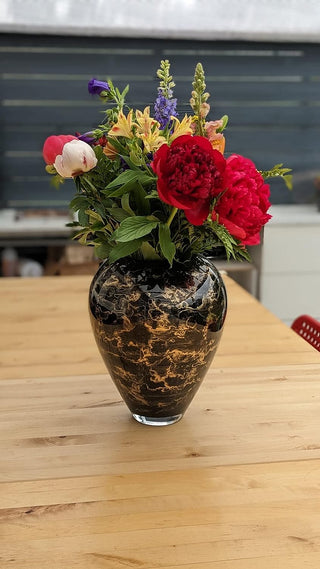 Vaas Zwart, Glas Marmer, Elegante, Hoogte 33 cm