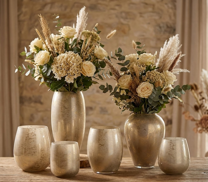 Terroso® Vaas Cappuccino - Beige Glas - Marmerlook - 25 cm