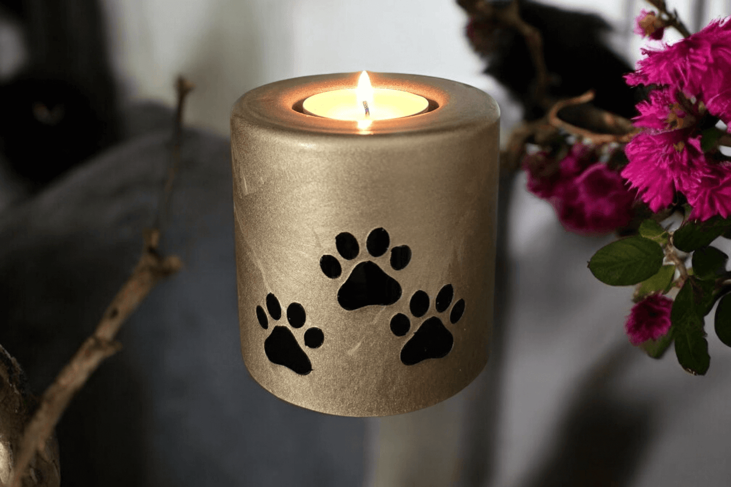 Glazen Urn Hond/Kat - Met Pootafdrukken & Kaarslicht - Goud - 160ml