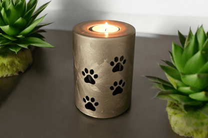 Glazen Urn Hond/Kat - Met Pootafdrukken & Kaarslicht - Goud - 400ml