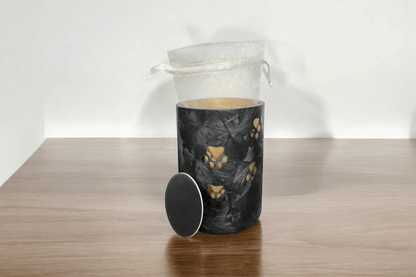 Glazen Urn Hond/Kat - Met Pootafdrukken & Kaarslicht - Zwart - 400ml