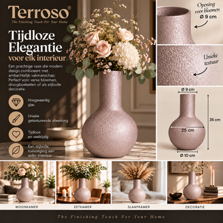 Terroso® Kaja - Handgemaakte Glazen Vaas - Bloemenvaas - Beige - Interieur Woondecoratie - 35 cm Hoog