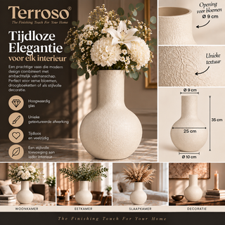 Terroso® Julia - Handgemaakte Glazen Vaas - Bloemenvaas - Creme - Interieur Woondecoratie - 36 cm Hoog
