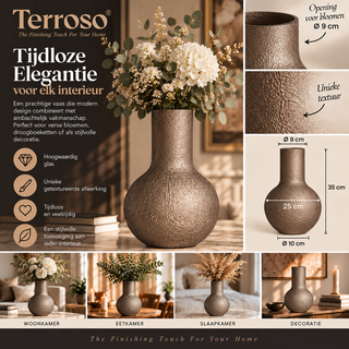 Terroso® Julia - Handgemaakte Glazen Vaas - Bloemenvaas - Dark - Interieur Woondecoratie - 36 cm Hoog