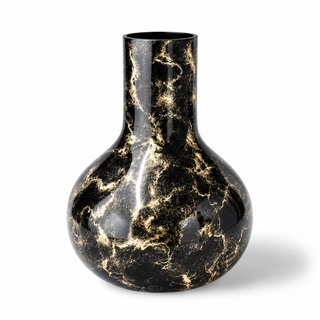 Terroso® Kaja - Handgemaakte Glazen Vaas - Bloemenvaas - Zwart Glans - Interieur Woondecoratie - 35 cm Hoog