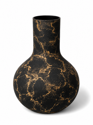 Terroso® Kaja - Handgemaakte Glazen Vaas - Bloemenvaas - Zwart Mat - Interieur Woondecoratie - 35 cm Hoog