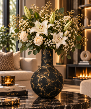 Terroso® Julia - Handgemaakte Glazen Vaas - Bloemenvaas - Zwart Mat - Interieur Woondecoratie - 36 cm Hoog