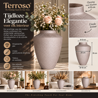 Terroso® Kaja - Handgemaakte Glazen Vaas - Bloemenvaas - Zwart Glans - Interieur Woondecoratie - 35 cm Hoog (kopie)