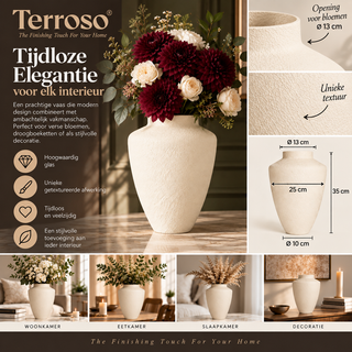 Terroso® Kaja - Handgemaakte Glazen Vaas - Bloemenvaas - Creme - Interieur Woondecoratie - 35 cm Hoog