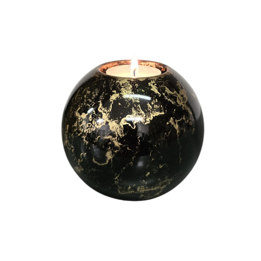 Urn met Kaarshouder - Glas – Bol Middel - Zwart en Goud - 200 ml