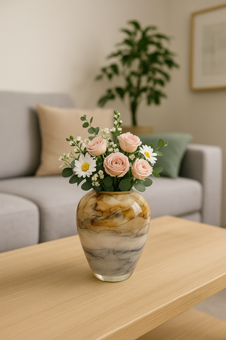 Vaas Sand, Glas Marmer, Elegante, Hoogte 27 cm