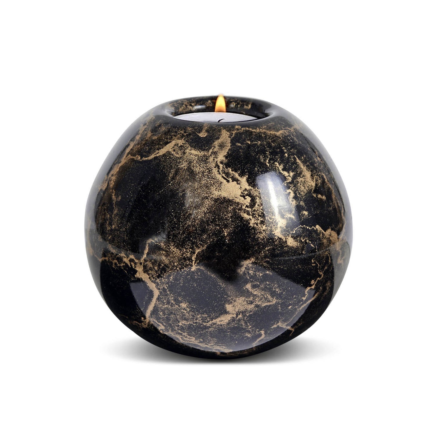 Urn met Kaarshouder - Glas – Bol Middel - Zwart en Goud - 250 ml
