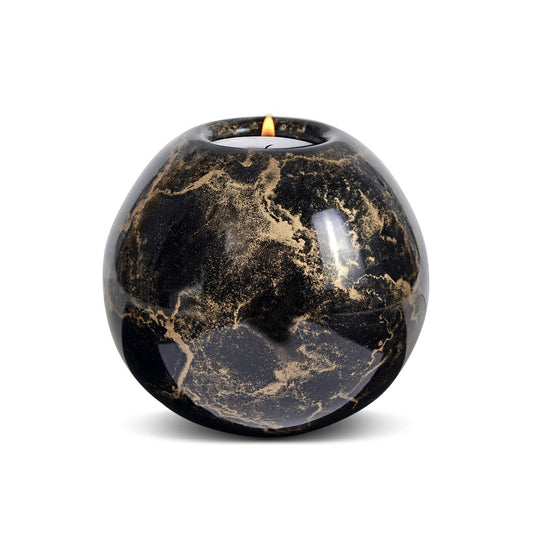 Urn met Kaarshouder - Glas – Bol Middel - Zwart en Goud - 250 ml
