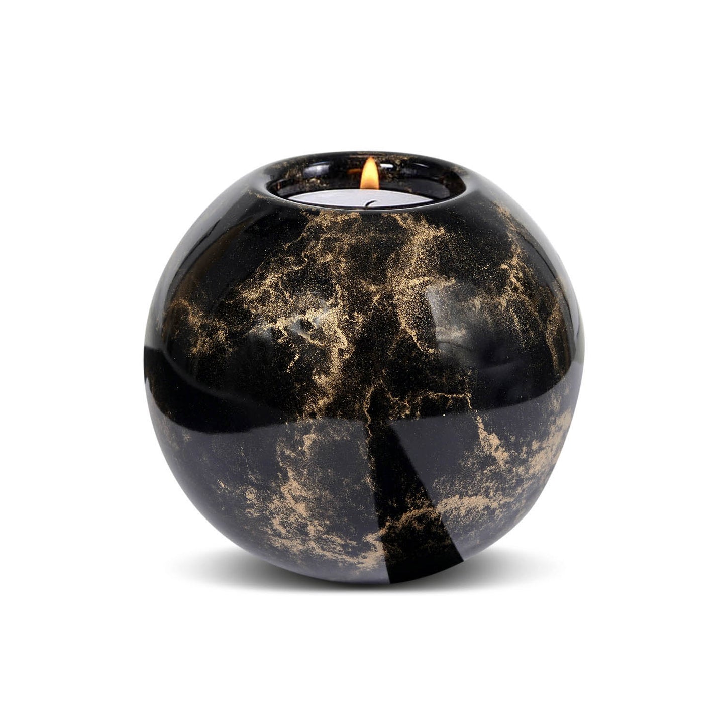 Urn met Kaarshouder - Glas – Bol Groot - Zwart en Goud - 500 ml