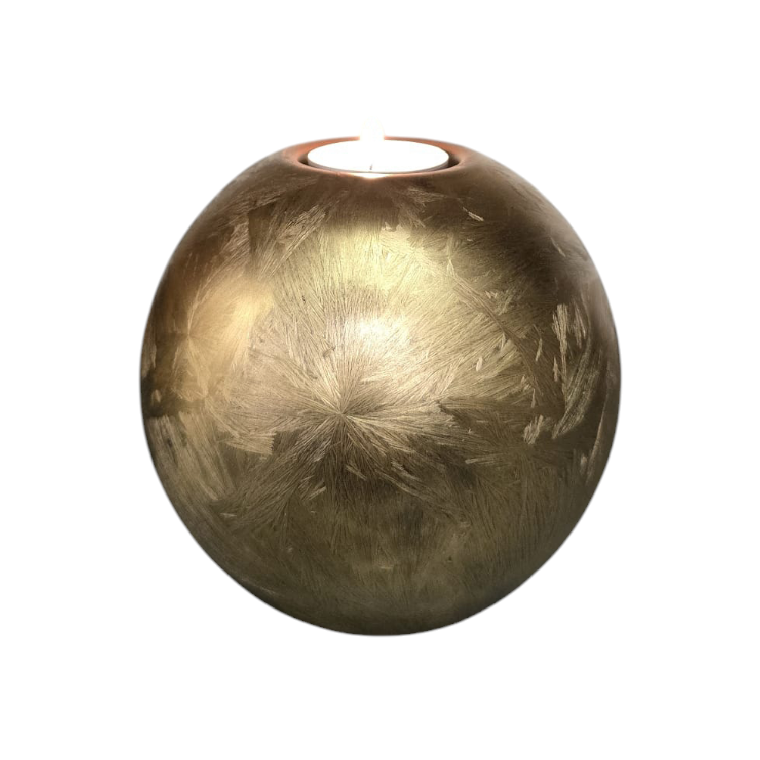 Stijlvolle ronde glazen urn met kaarshouder in goud frost design - 500 ml, geschikt voor asbewaring en gedenkverlichting.