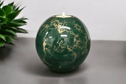 Urn met Kaarshouder - Glas – Bol Groot - Groen en Goud - 500 ml