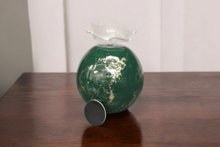 Urn met Kaarshouder - Glas – Bol Groot - Groen en Goud - 500 ml