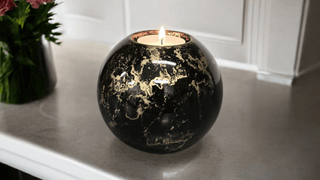 Urn met Kaarshouder - Glas – Bol Groot - Zwart en Goud - 500 ml