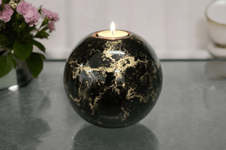 Urn met Kaarshouder - Glas – Bol Groot - Zwart en Goud - 500 ml