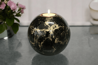 Urn met Kaarshouder - Glas – Bol Groot - Zwart en Goud - 500 ml