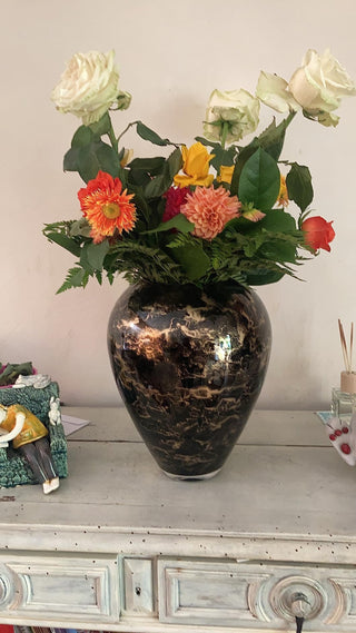 Vaas Zwart, Glas Marmer, Elegante, Hoogte 33 cm