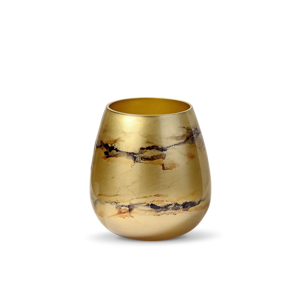 Luxe gouden vaas van handgeblazen glas, met de hand gedecoreerd voor een verfijnde en exclusieve uitstraling. Elegant en stijlvol design, perfect voor elk interieur