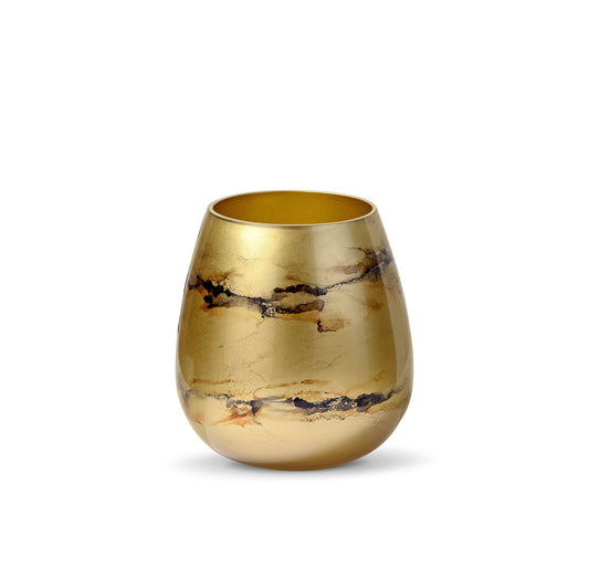 Luxe gouden vaas van handgeblazen glas, met de hand gedecoreerd voor een verfijnde en exclusieve uitstraling. Elegant en stijlvol design, perfect voor elk interieur