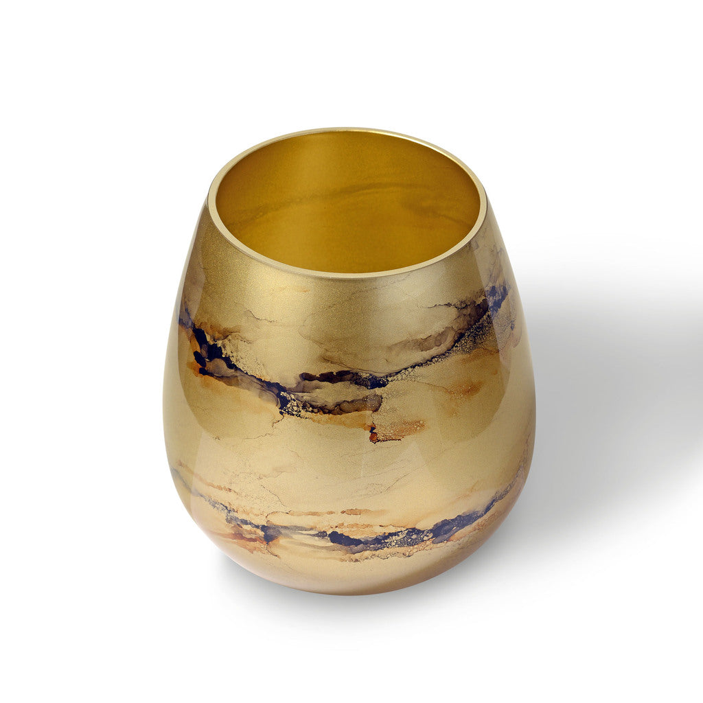 Luxe gouden vaas van handgeblazen glas, met de hand gedecoreerd voor een verfijnde en exclusieve uitstraling. Elegant en stijlvol design, perfect voor elk interieur