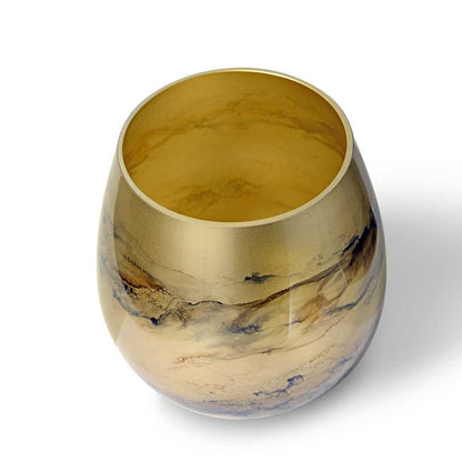 Luxe gouden vaas van handgeblazen glas, met de hand gedecoreerd voor een verfijnde en exclusieve uitstraling. Elegant en stijlvol design, perfect voor elk interieur