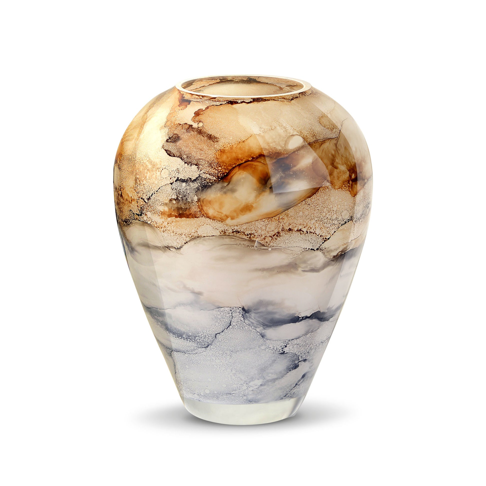 Luxe sand vaas van handgeblazen glas, met de hand gedecoreerd voor een verfijnde en exclusieve uitstraling. Elegant en stijlvol design, perfect voor elk interieur