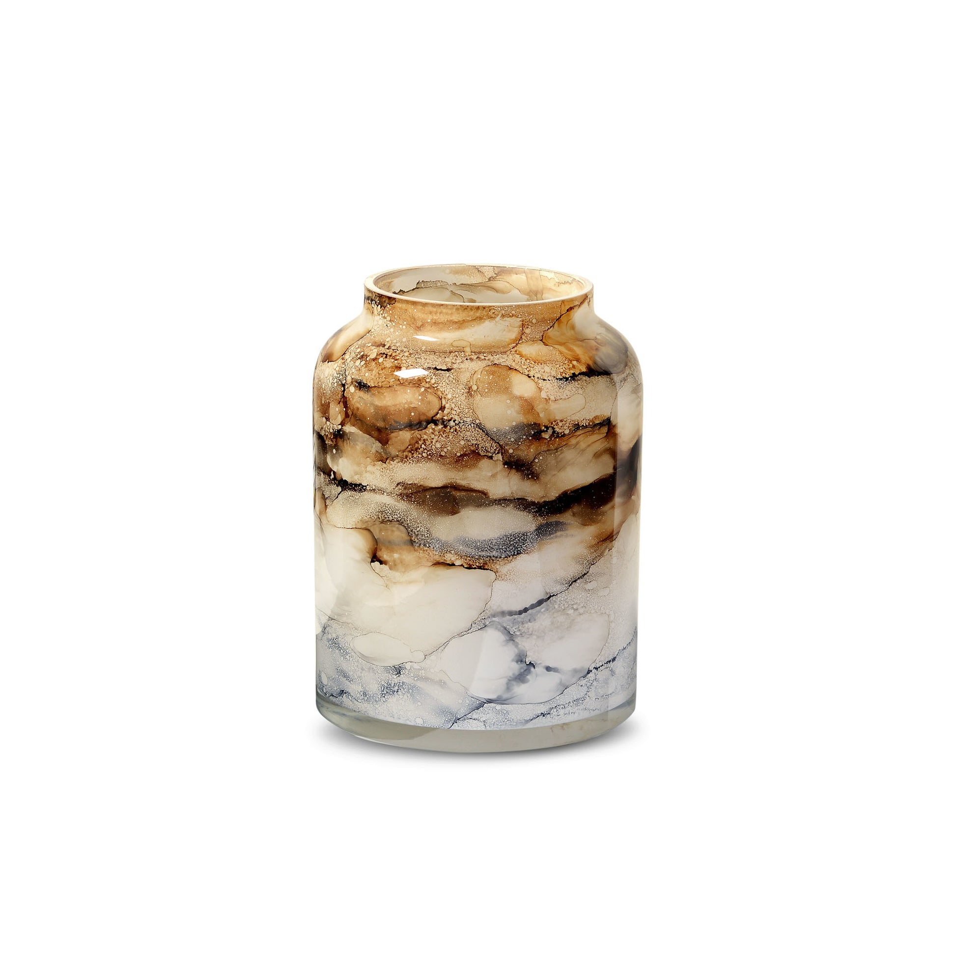 Luxe sand vaas van handgeblazen glas, met de hand gedecoreerd voor een verfijnde en exclusieve uitstraling. Elegant en stijlvol design, perfect voor elk interieur