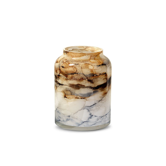 Luxe sand vaas van handgeblazen glas, met de hand gedecoreerd voor een verfijnde en exclusieve uitstraling. Elegant en stijlvol design, perfect voor elk interieur