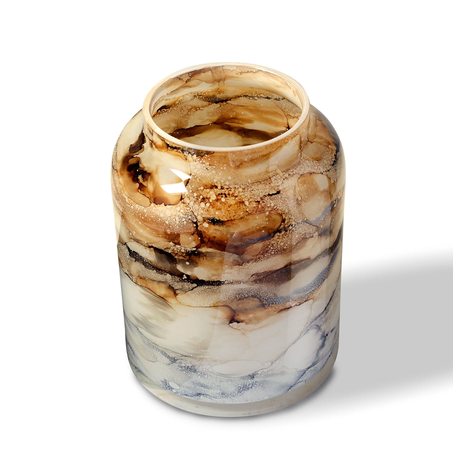 Luxe sand vaas van handgeblazen glas, met de hand gedecoreerd voor een verfijnde en exclusieve uitstraling. Elegant en stijlvol design, perfect voor elk interieur