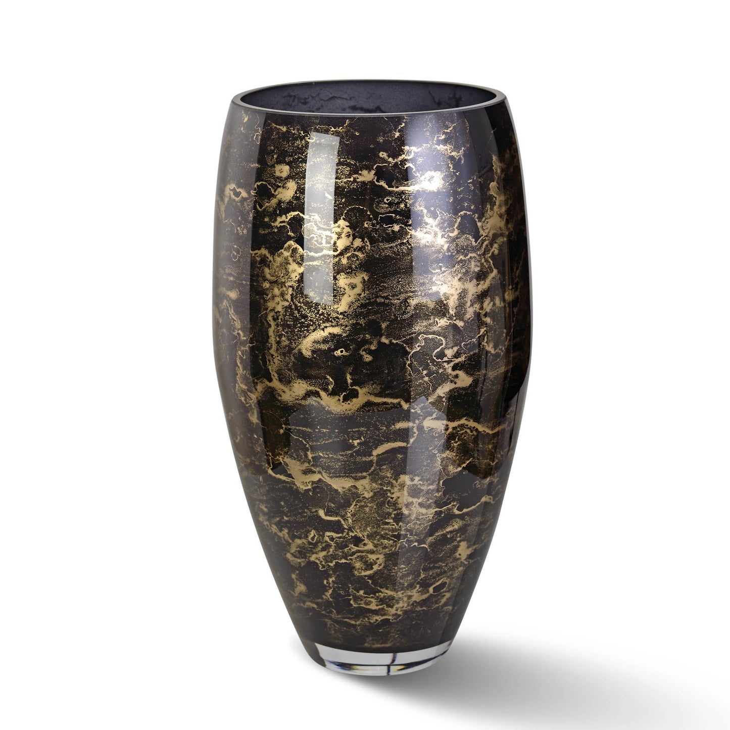 Luxe gouden vaas van handgeblazen glas, met de hand gedecoreerd voor een verfijnde en exclusieve uitstraling. Elegant en stijlvol design, perfect voor elk interieur