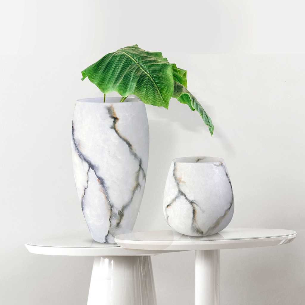 Vase Ice, Matte Glass Marble, Elegant, Height 38 cm