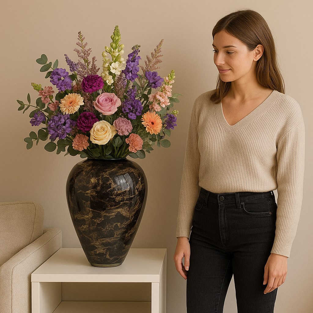 Vase Black, Glass Marble, Elegant, Height 38 cm